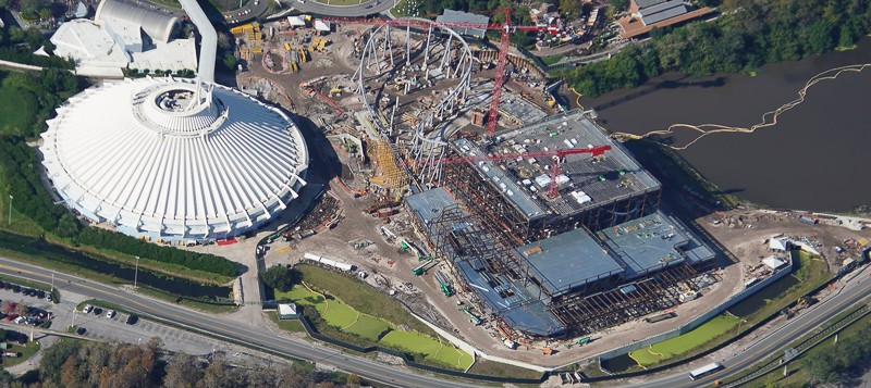 TRON Coaster Construction Update January 2020 aerial image