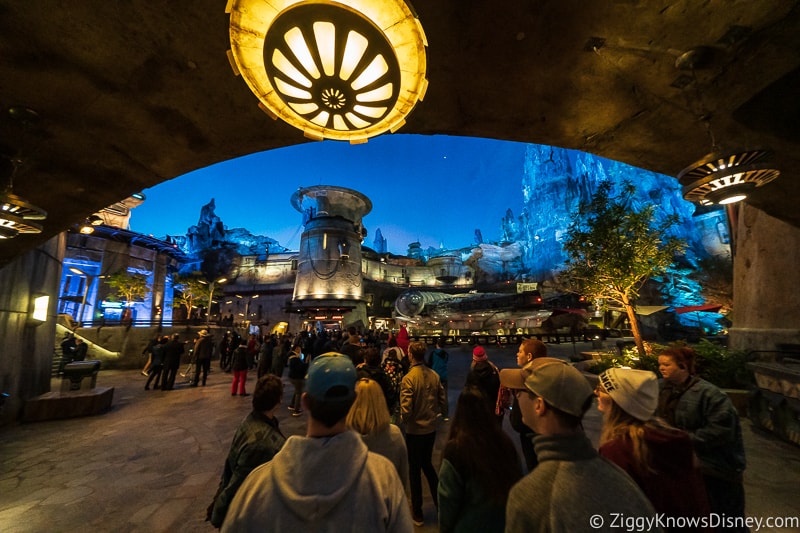 walking up to the Millennium Falcon outside Smugglers Run FastPass