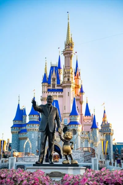 the Front of Cinderella Castle after refurb with Partners Statue