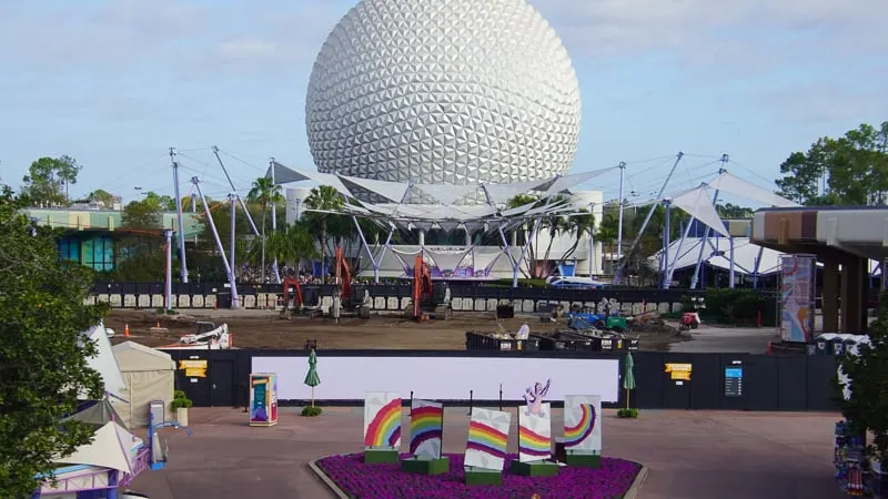 Epcot Future World Construction Updates February 2020 construction walls in center