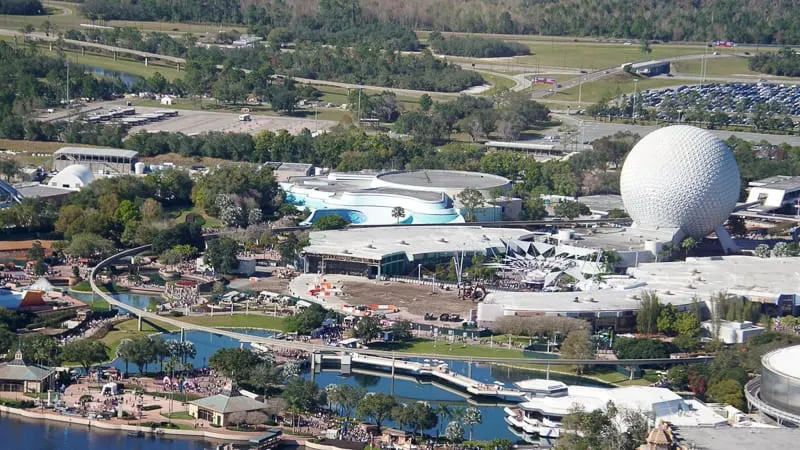 Epcot Future World Construction Updates February 2020 aerial of the park
