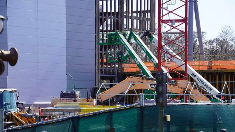 Tron Roller Coaster construction update February 2020 boom lifts