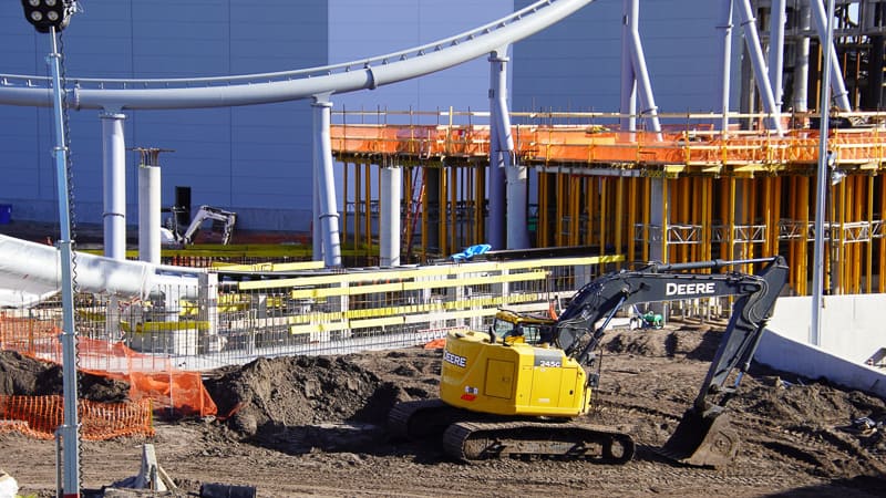 Tron Roller Coaster construction update February 2020 supports for elevated walkway