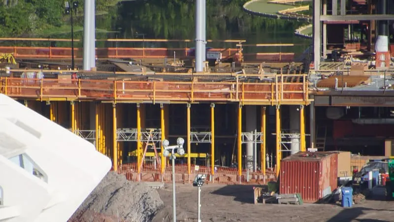 Tron Roller Coaster construction update February 2020 columns for elevated walkway