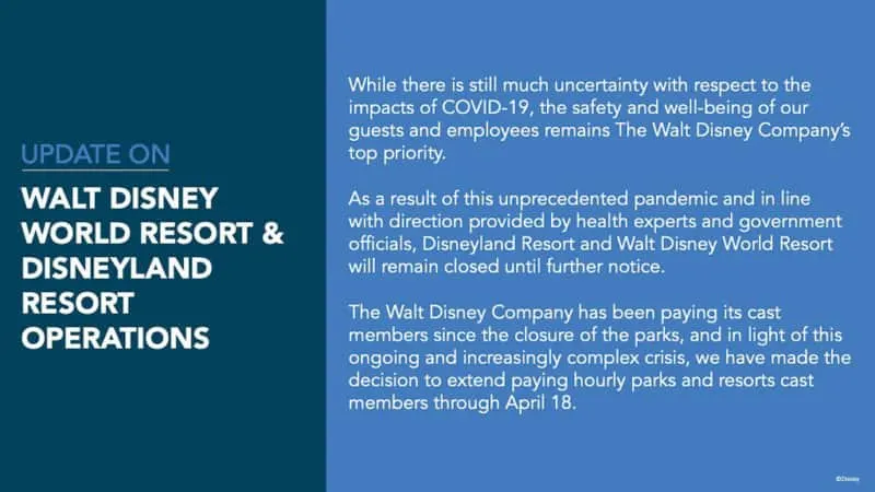 Disneyland closed indefinitely until further notice.
