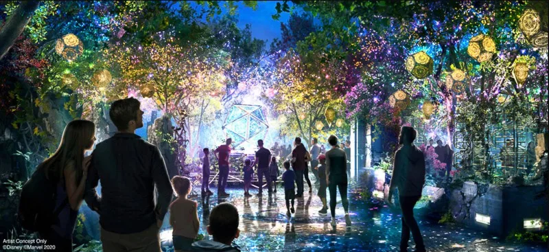 concept art for Doctor Strange sanctum at night with lights in Avengers Campus