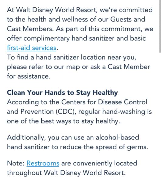 My Disney Experience Hand Sanitizing Info Disney World 6