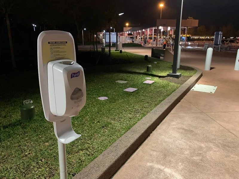 hand sanitizer in Epcot parking lot for coronavirus