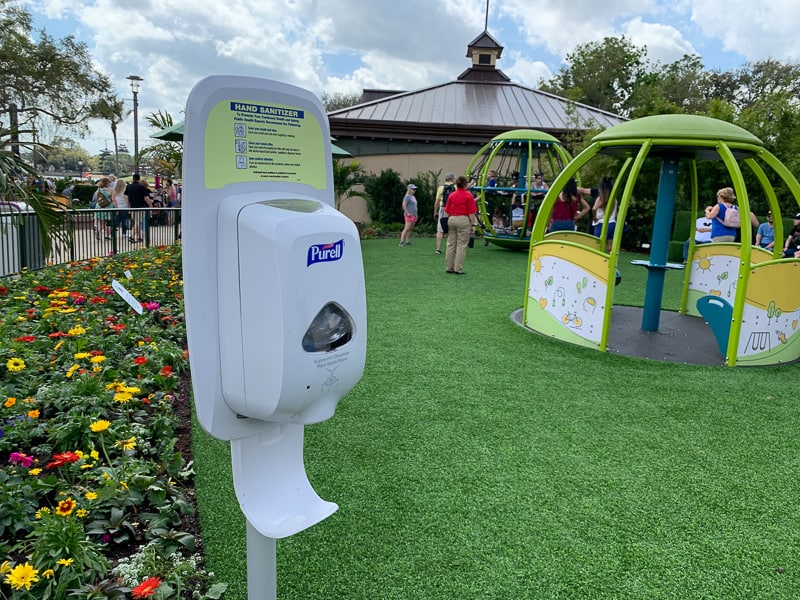 hand sanitizer in Epcot Flower and Garden Festival for coronavirus