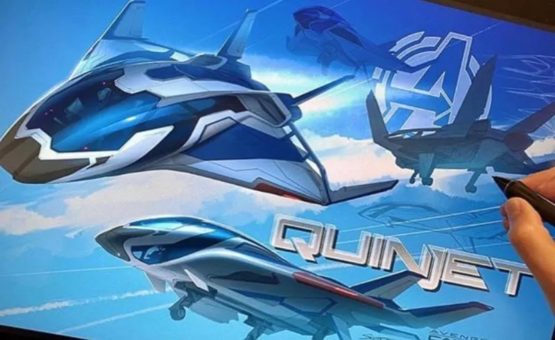 concept art for Quinjet in Avengers Campus