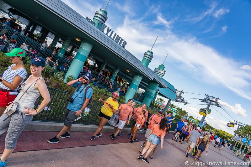 Getting in line for Disney Skyliner Gondola