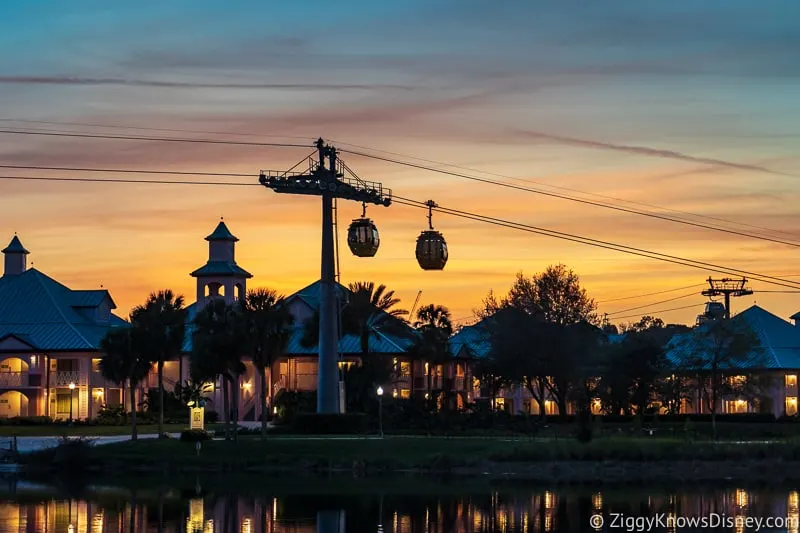 Disney Skyliner Gondola with sunset
