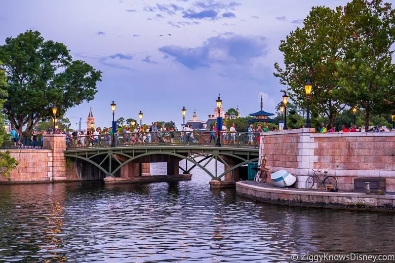 crowds on bridge in Epcot