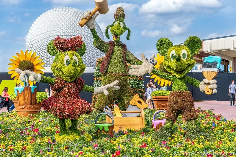 Mickey and Minnie and Goofy Topiary Epcot Flower and Garden Festival