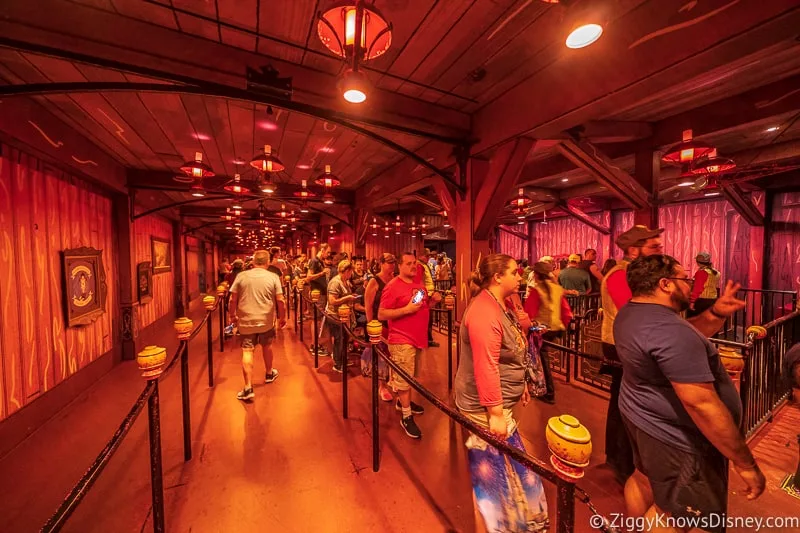 Mickey and Minnie's Runaway Railway guests in line