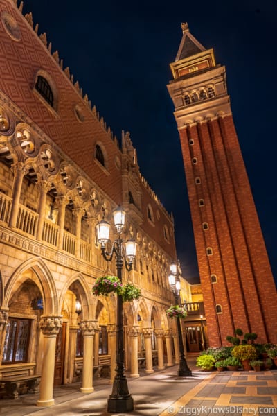 Italy pavilion EPCOT World Showcase at night