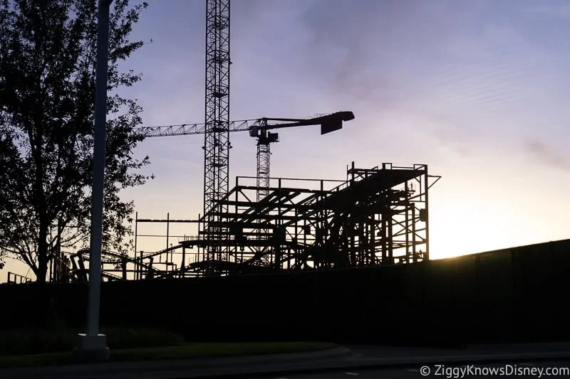sun setting over construction site TRON coaster