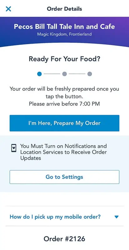 Disney Mobile Order Details Screenshot
