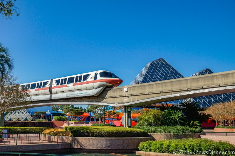 Monorail passing by in Epcot Journey Into Imagination