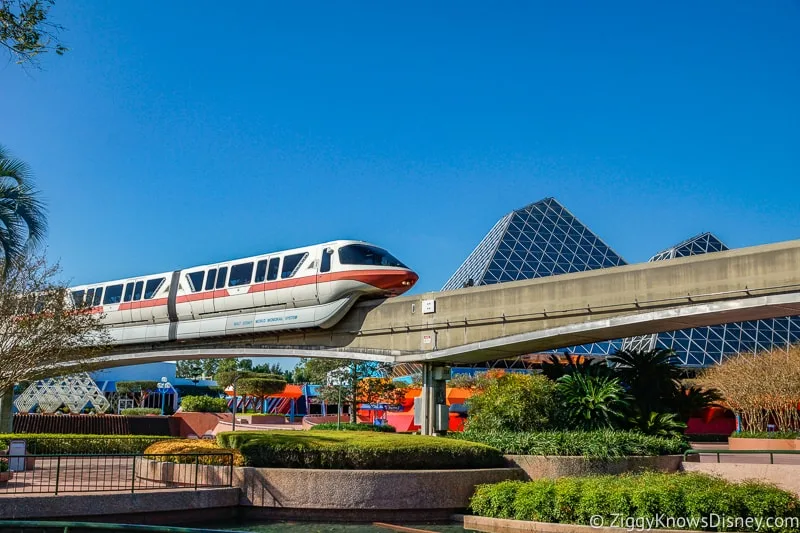 Monorail passing by in Epcot Journey Into Imagination