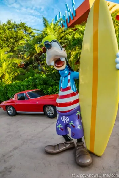 Goofy holding surfboard Disney Online Check-In