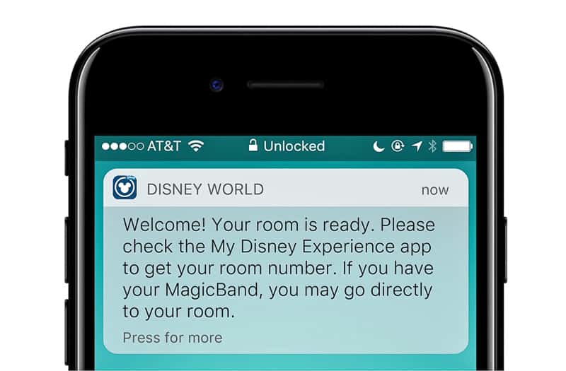 notification message Disney online check-in