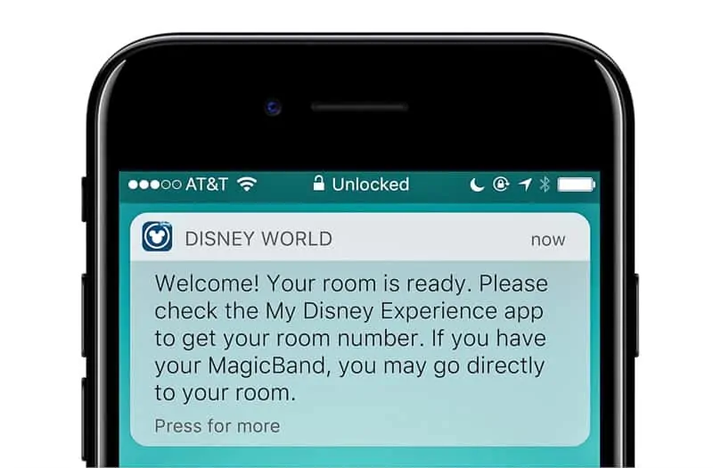 notification message Disney online check-in