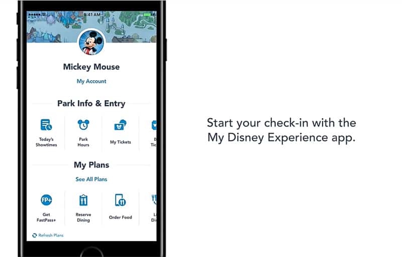start Disney World Online Check-In Service in My Disney Experience