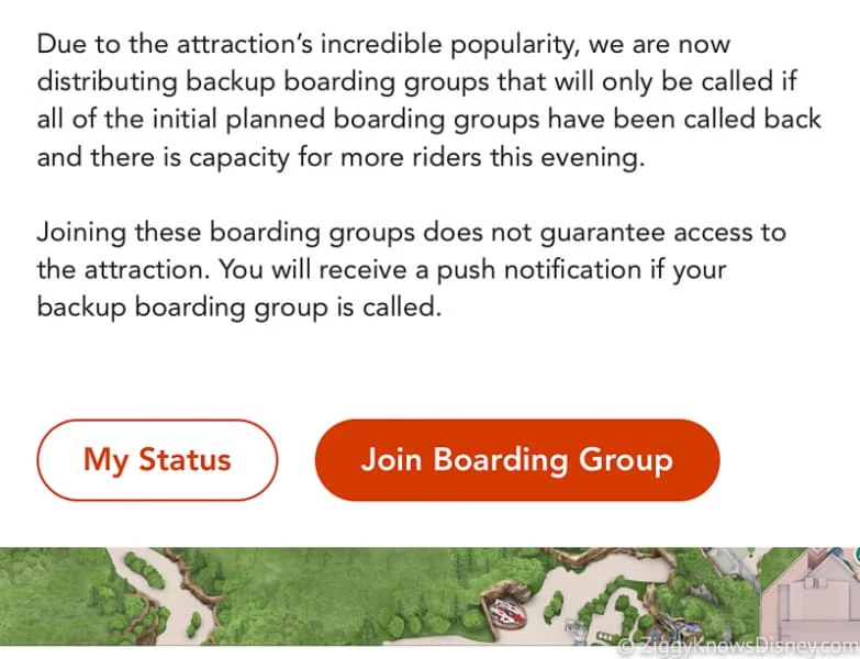 Join boarding group button Disney Virtual Queue