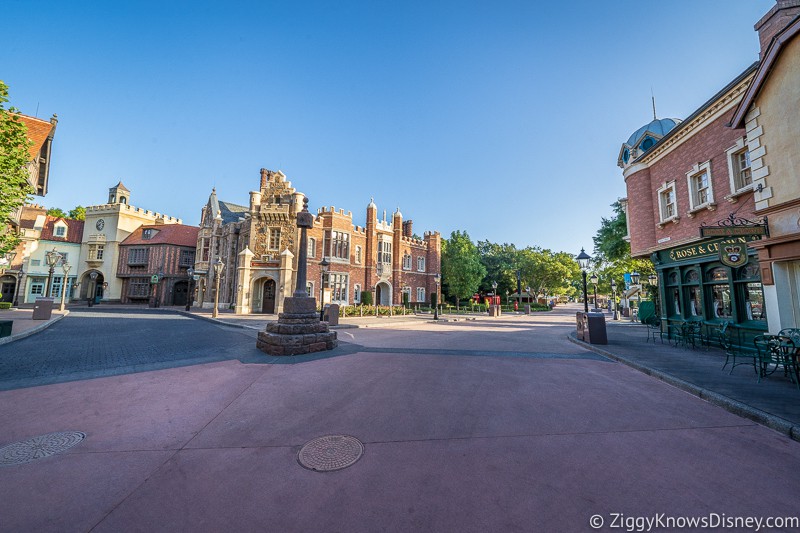 Empty Epcot UK Pavilion at park opening