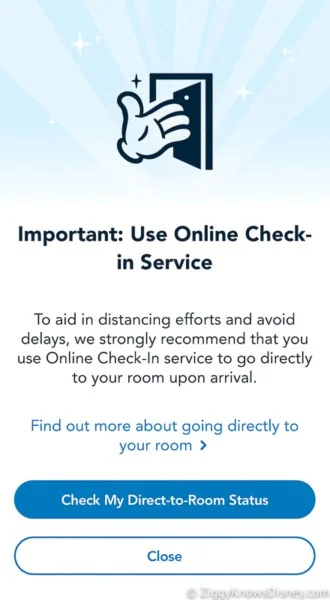 Advisory for guests to use Disney's Online Check-In in My Disney Experience