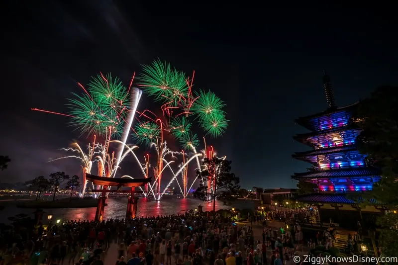 fireworks in EPCOT Japan pavilion