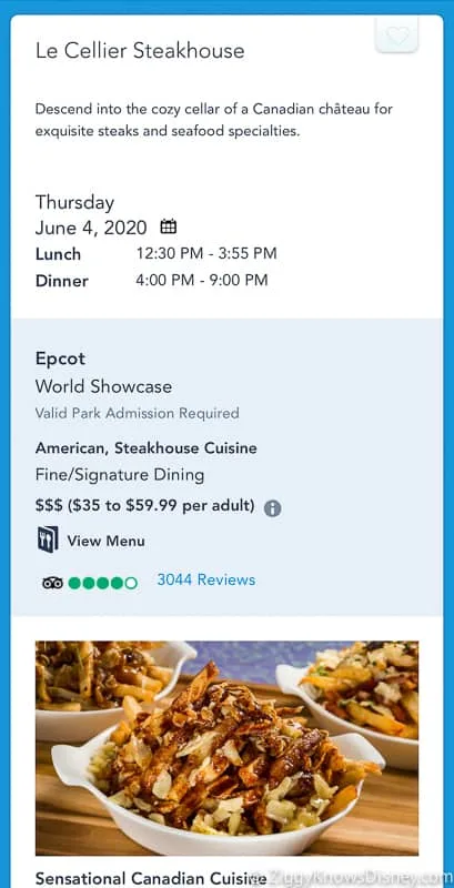 looking at dining reservations My Disney Experience