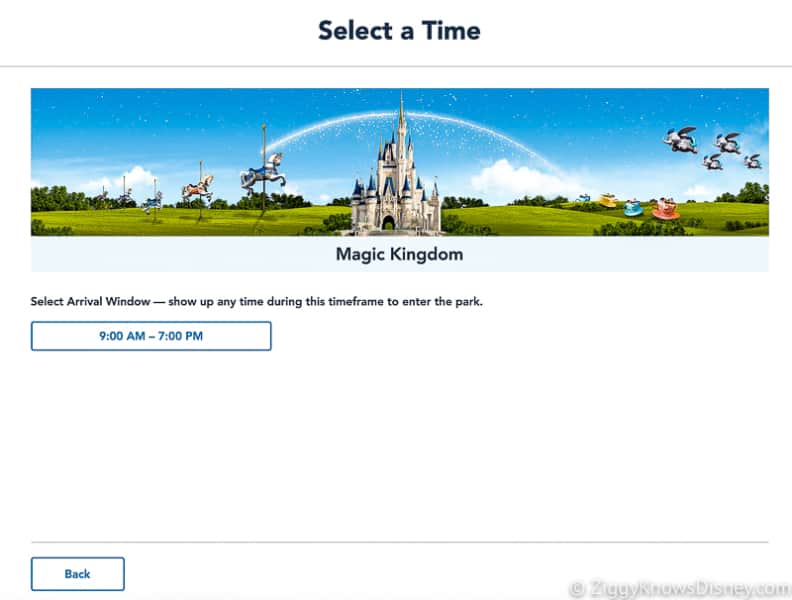 Select time Disney Park Pass Reservation Magic Kingdom Screenshot