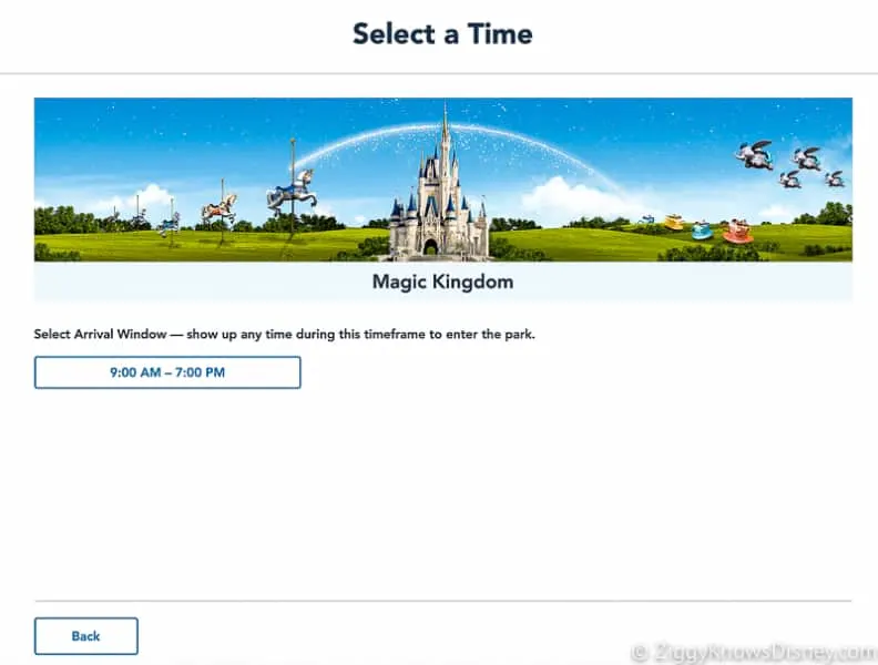 Select time Disney Park Pass Reservation Magic Kingdom Screenshot