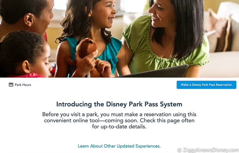 introducing the Disney Park Pass System website screenshot