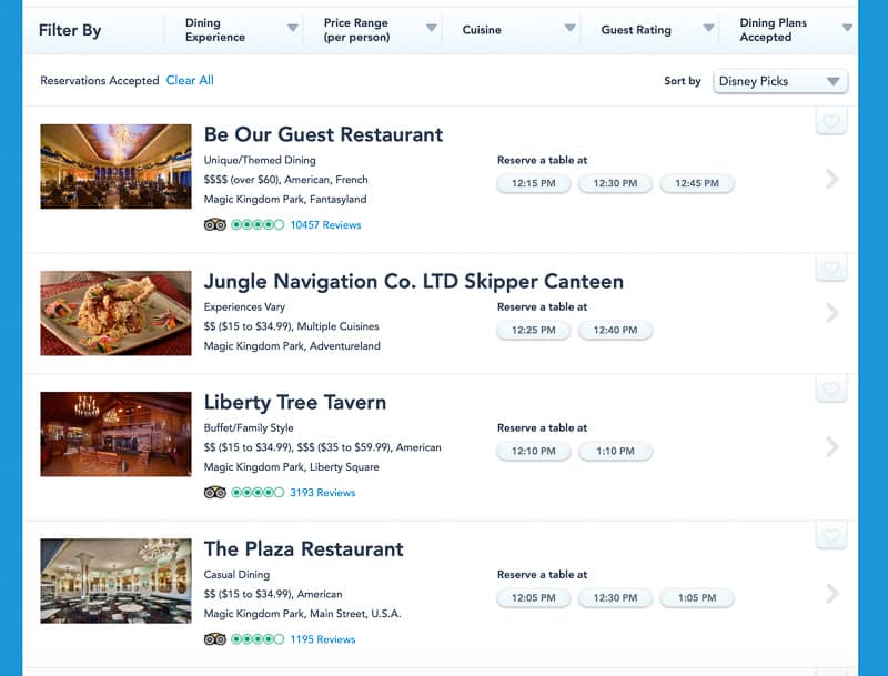 disney world magic kingdom restaurant reservations