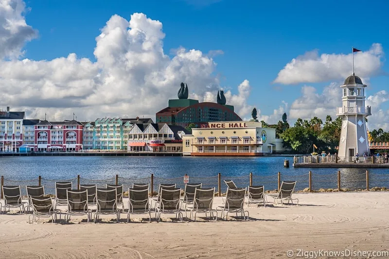 Disney World Hotels reopening Beach Club beach looking at Boardwalk