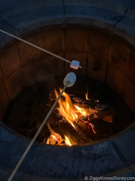 Cooking marshmallows at campfire in Walt Disney World Resort