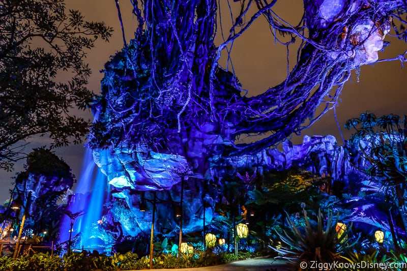 Pandora floating mountains lit up at night