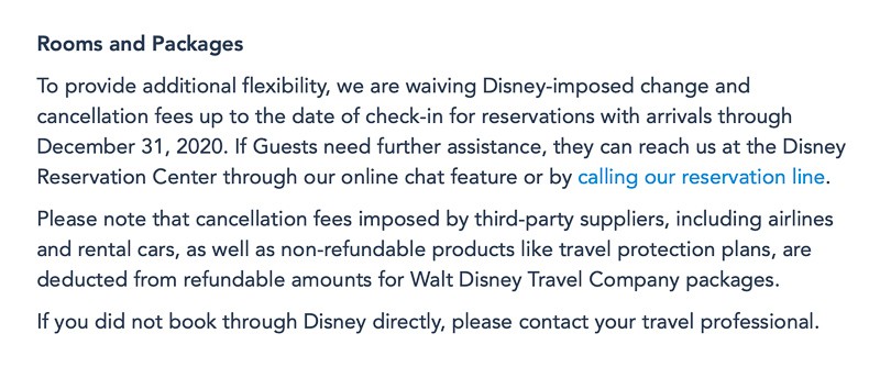 Disney World Cancellation Policy Extended