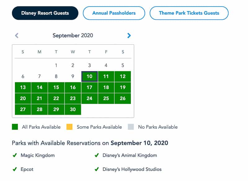 Disney Park Pass Reservations Disney Resort Guests September