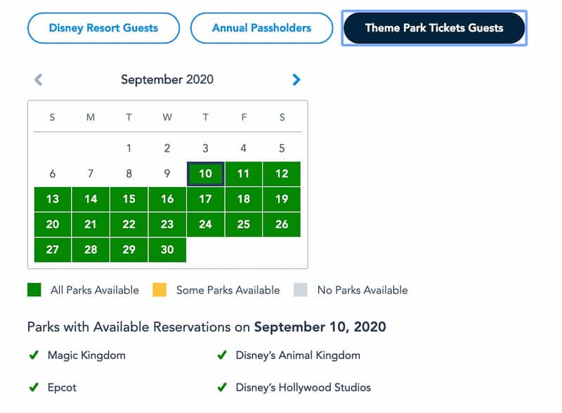 Disney Park Pass Reservations Theme Park Tickets September