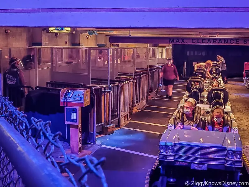 Rock 'n' Roller Coaster loading area with plexiglass barriers