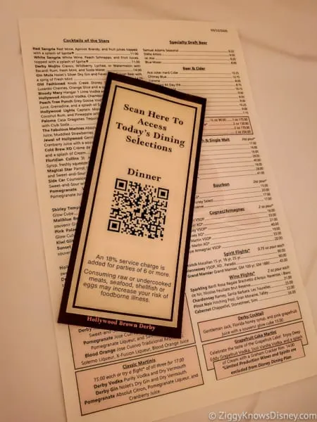 Hollywood Brown Derby QR menu