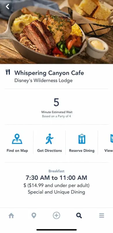 Disney Mobile Dine Waitlist Whispering Canyon Cafe