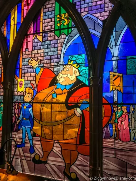 stained glass windows inside Sleeping Beauty Castle Disneyland Paris