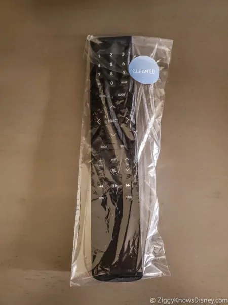TV Remote in a plastic bag after sanitizing