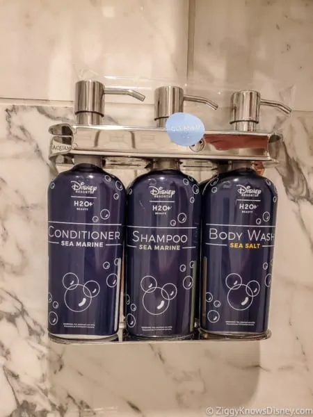 Disney shampoo and body wash soap in the shower