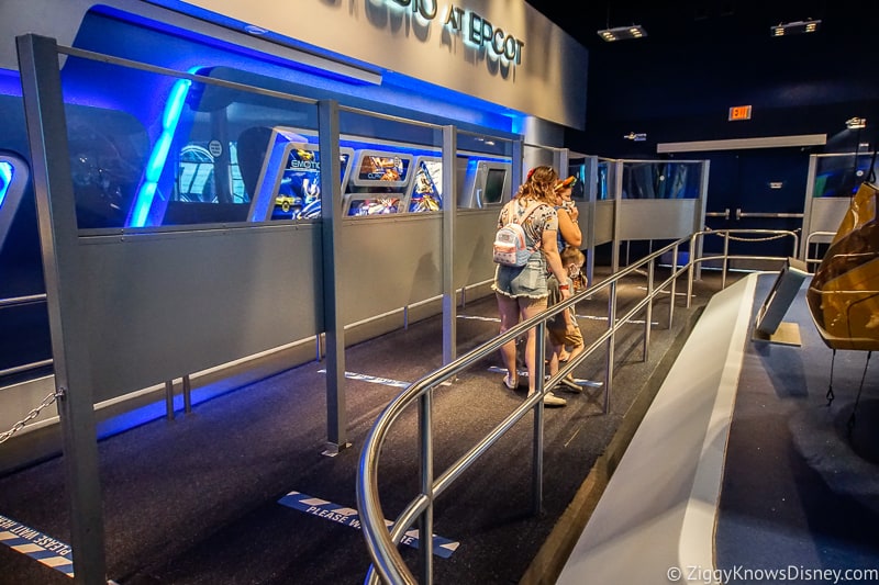 plexiglass barriers in Test Track queue